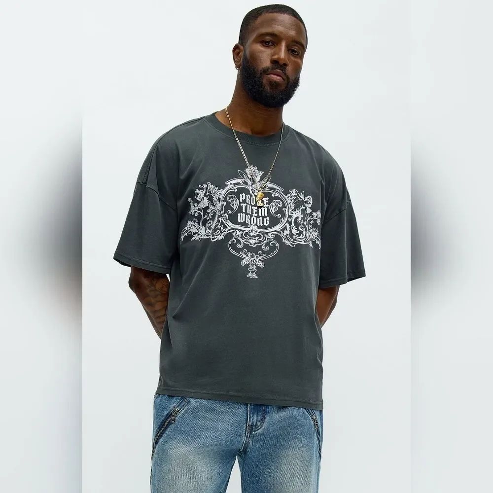 NovaMen Men's Graphic Oversized Tee in Black & White "Prove Them Wrong"